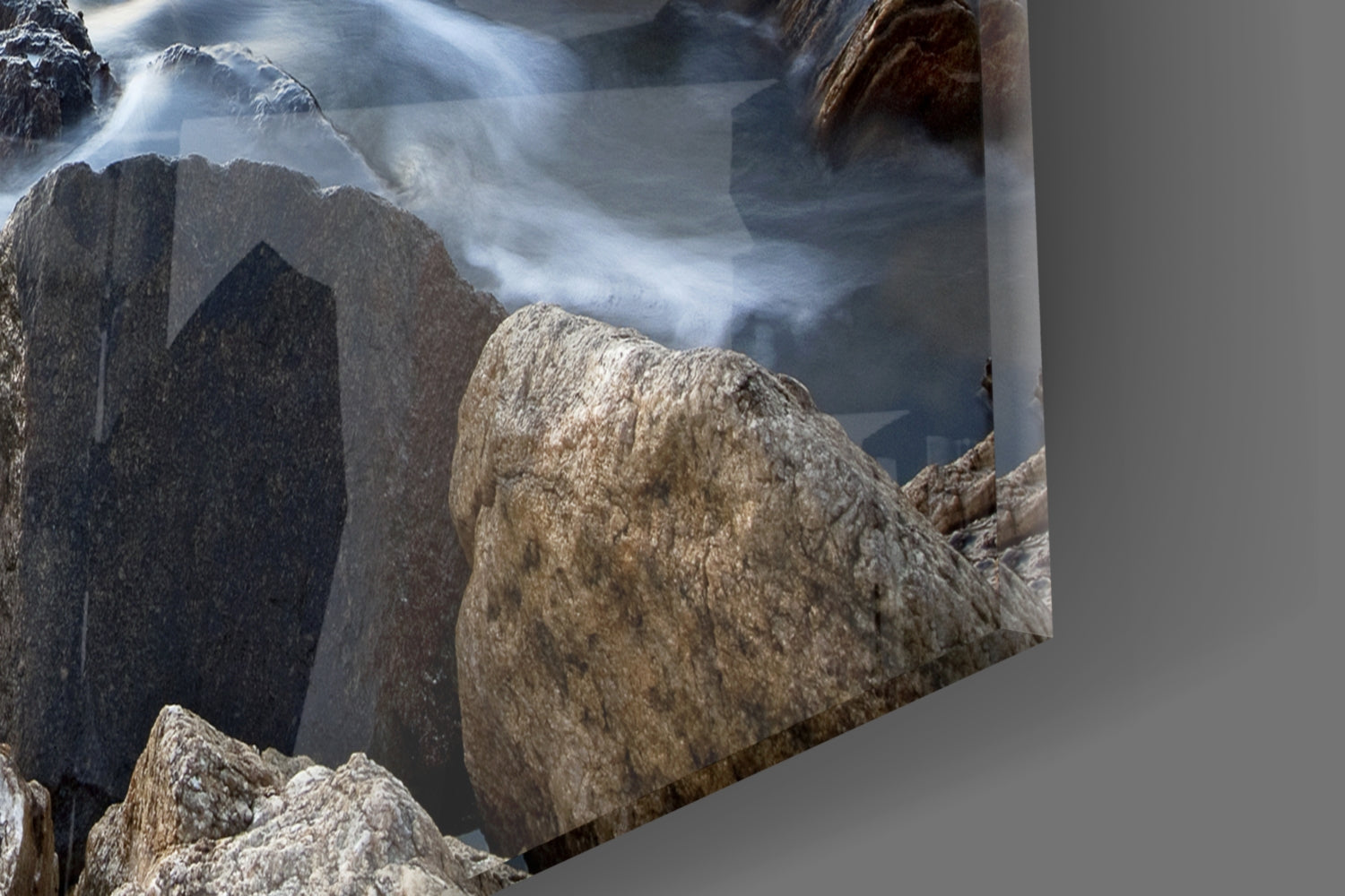 Rocky Shore Silky Waves Sea Landscape Glass Wall Art