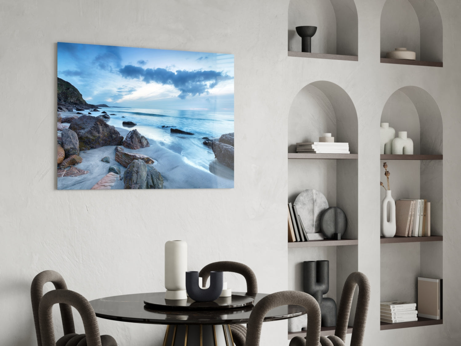 Cool Blue Dusk Beach Sea Landscape Glass Wall Art