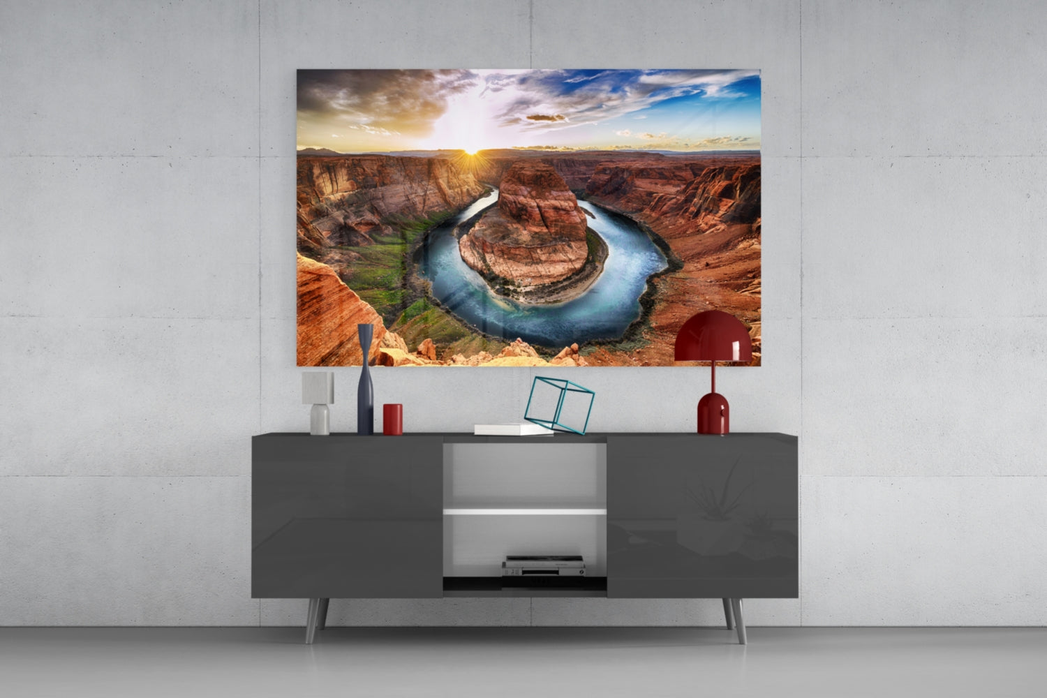 Horseshoe River Bend Canyon Sunset Glass Wall Art