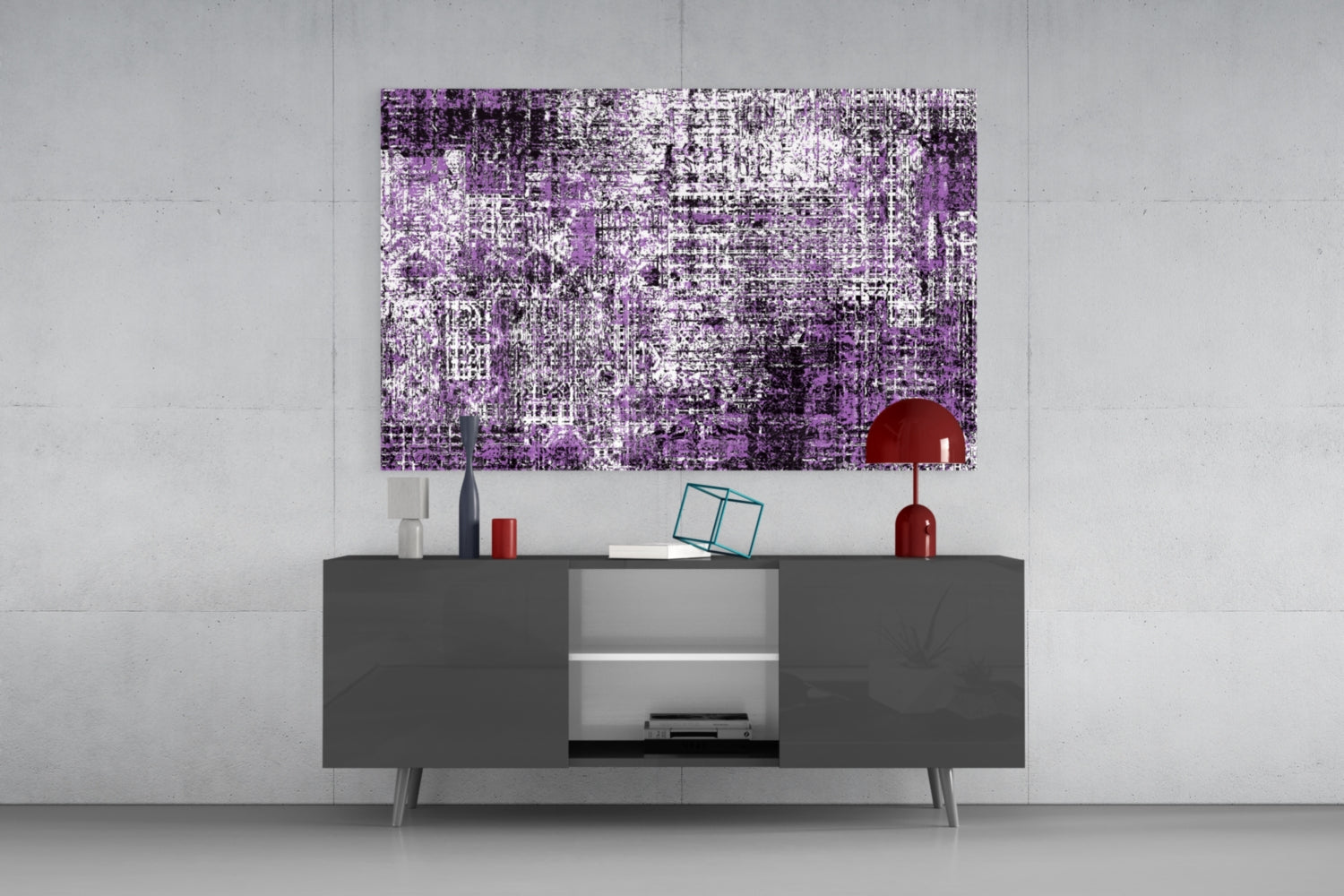 Purple Grunge Crosshatch Glass Wall Art