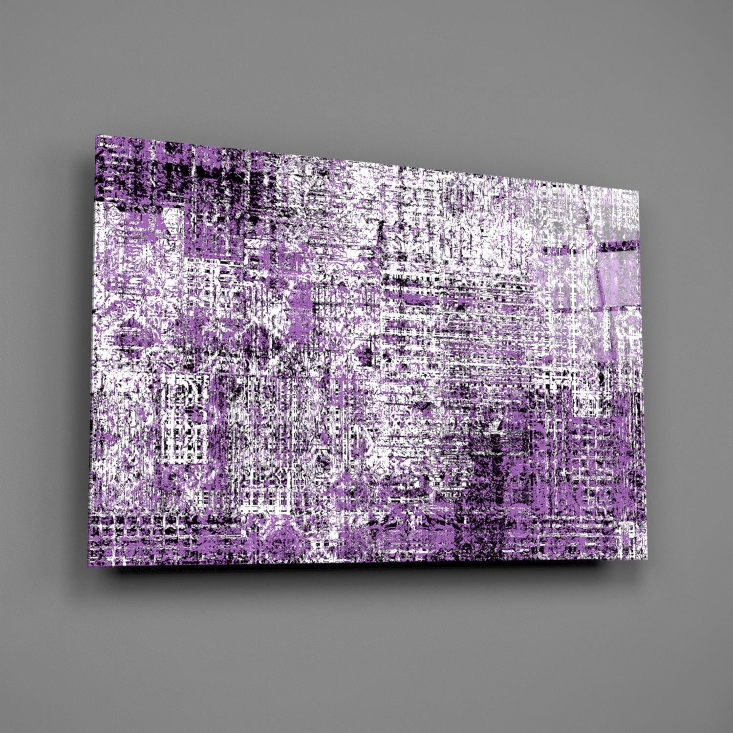 Purple Grunge Crosshatch Glass Wall Art