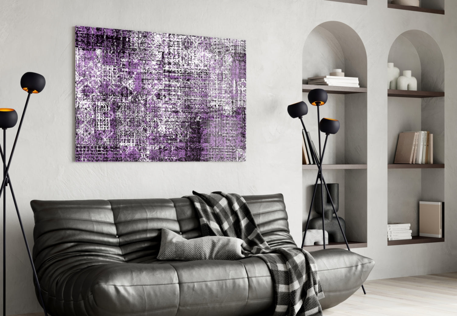 Purple Grunge Crosshatch Glass Wall Art