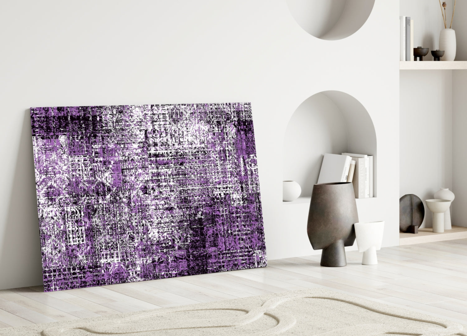 Purple Grunge Crosshatch Glass Wall Art