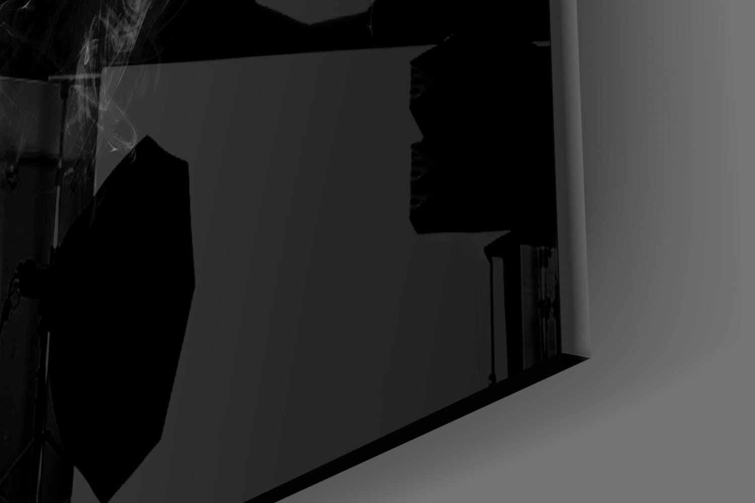 Smoke Trumpet Black and White Glass Wall Art