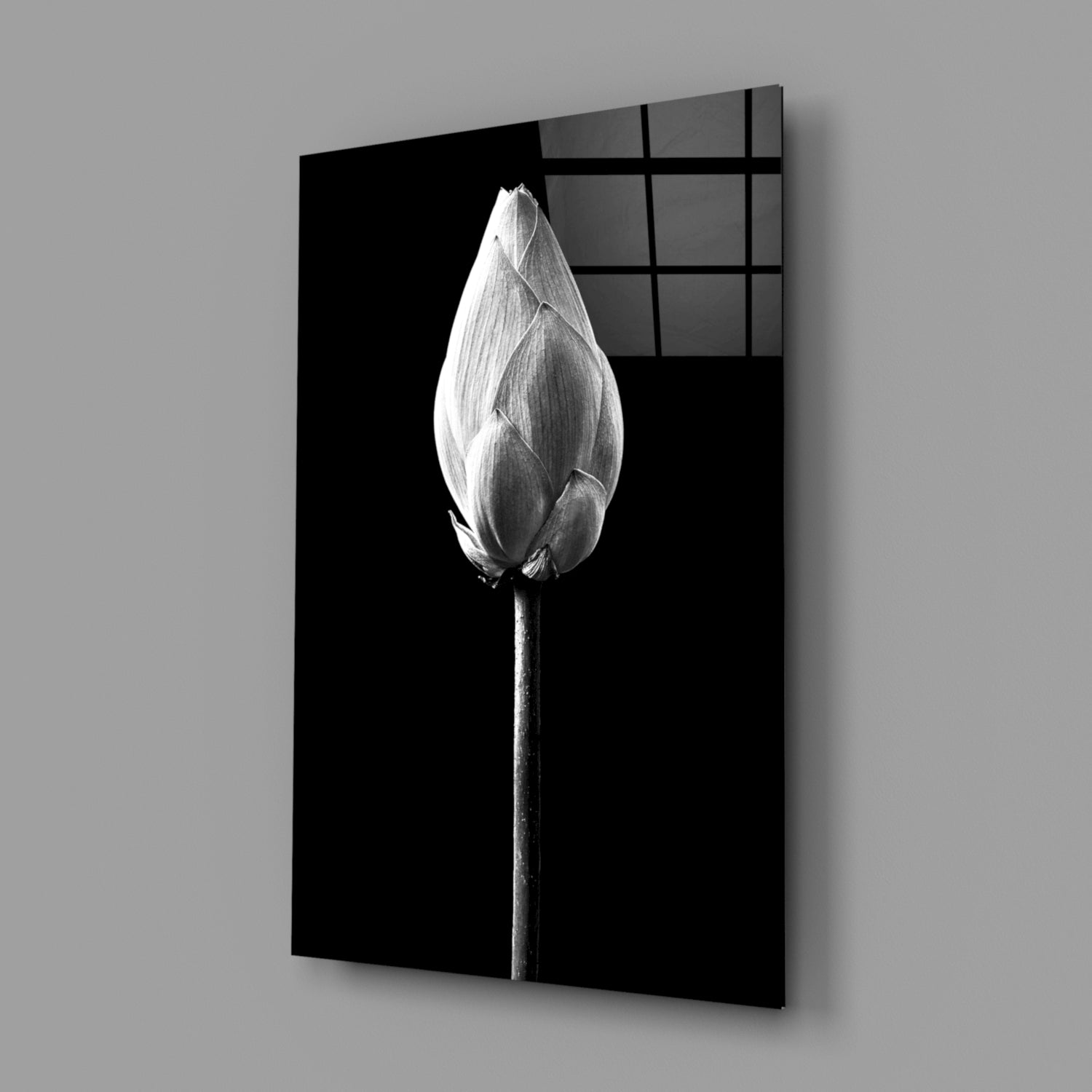 Monochrome Lotus Bud Glass Wall Art