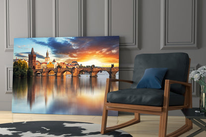 Stone Arch Bridge Prague Sunrise Glass Wall Art