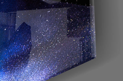 Cosmic Blue Glitter Face Glass Wall Art