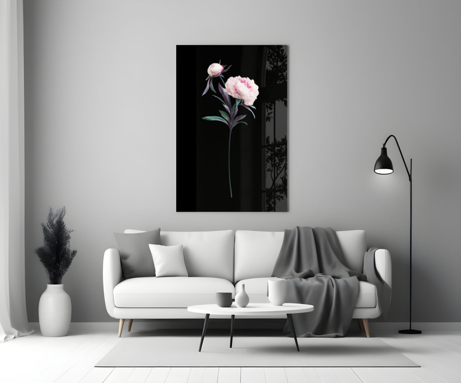 Pink Peony Botanical Study Glass Wall Art