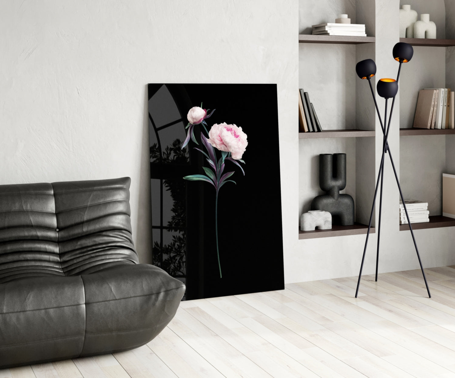 Pink Peony Botanical Study Glass Wall Art