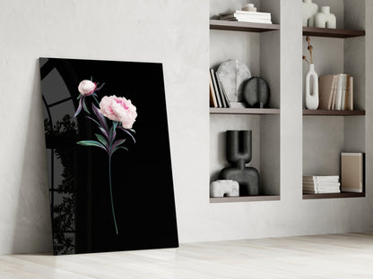 Pink Peony Botanical Study Glass Wall Art