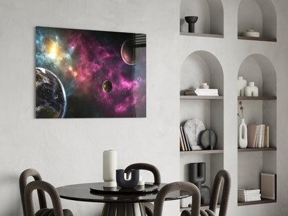 Pink Nebula Planets Glass Wall Art
