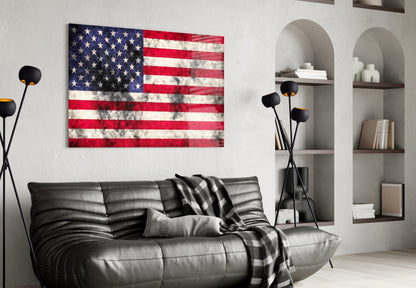 Distressed Grunge American Flag Glass Wall Art