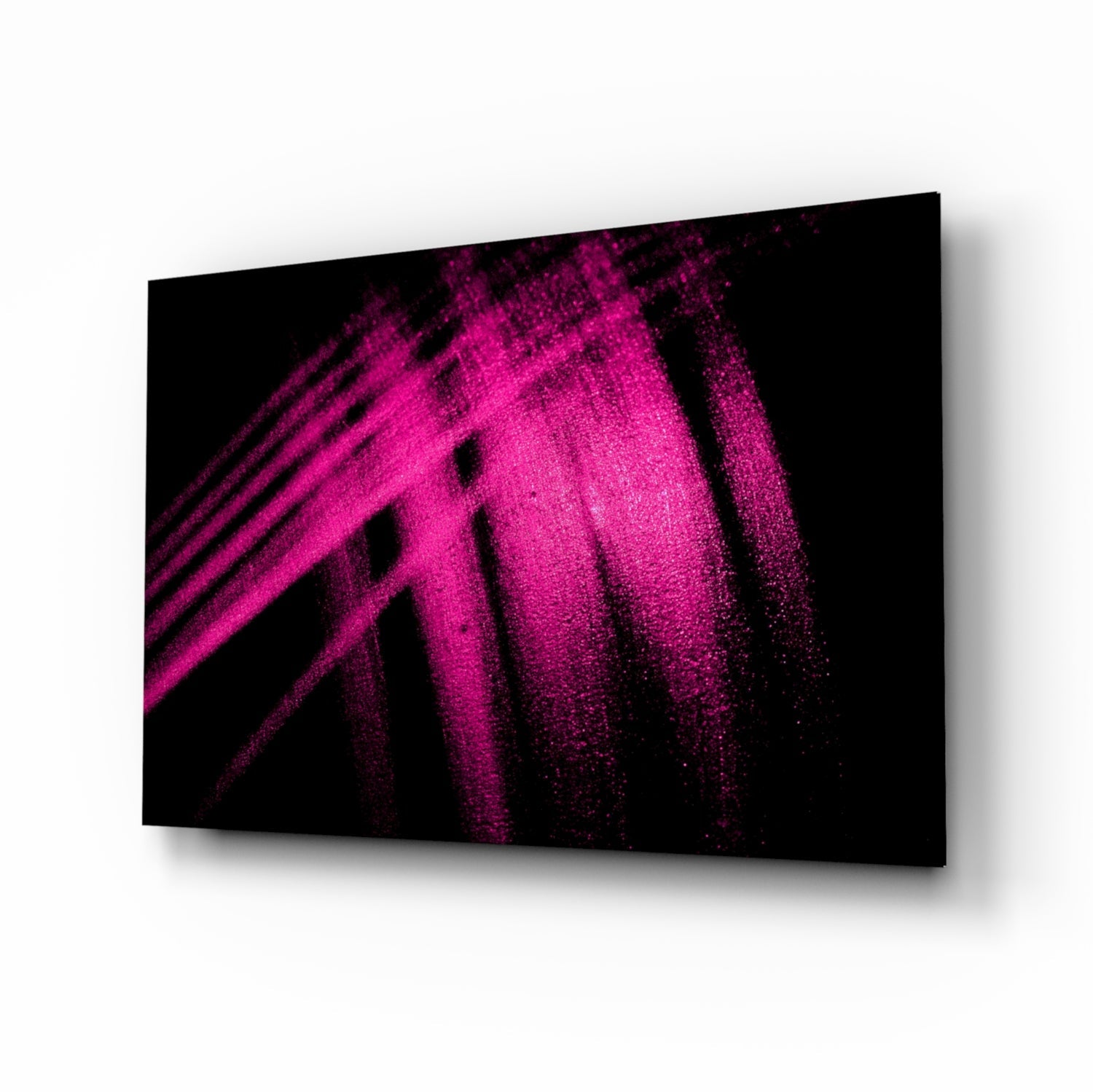 Magenta Powder Streaks on Black Glass Wall Art