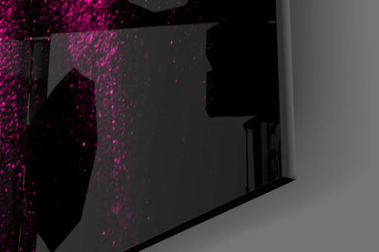 Magenta Powder Streaks on Black Glass Wall Art