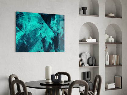 Turquoise Ice Brushstrokes Glass Wall Art