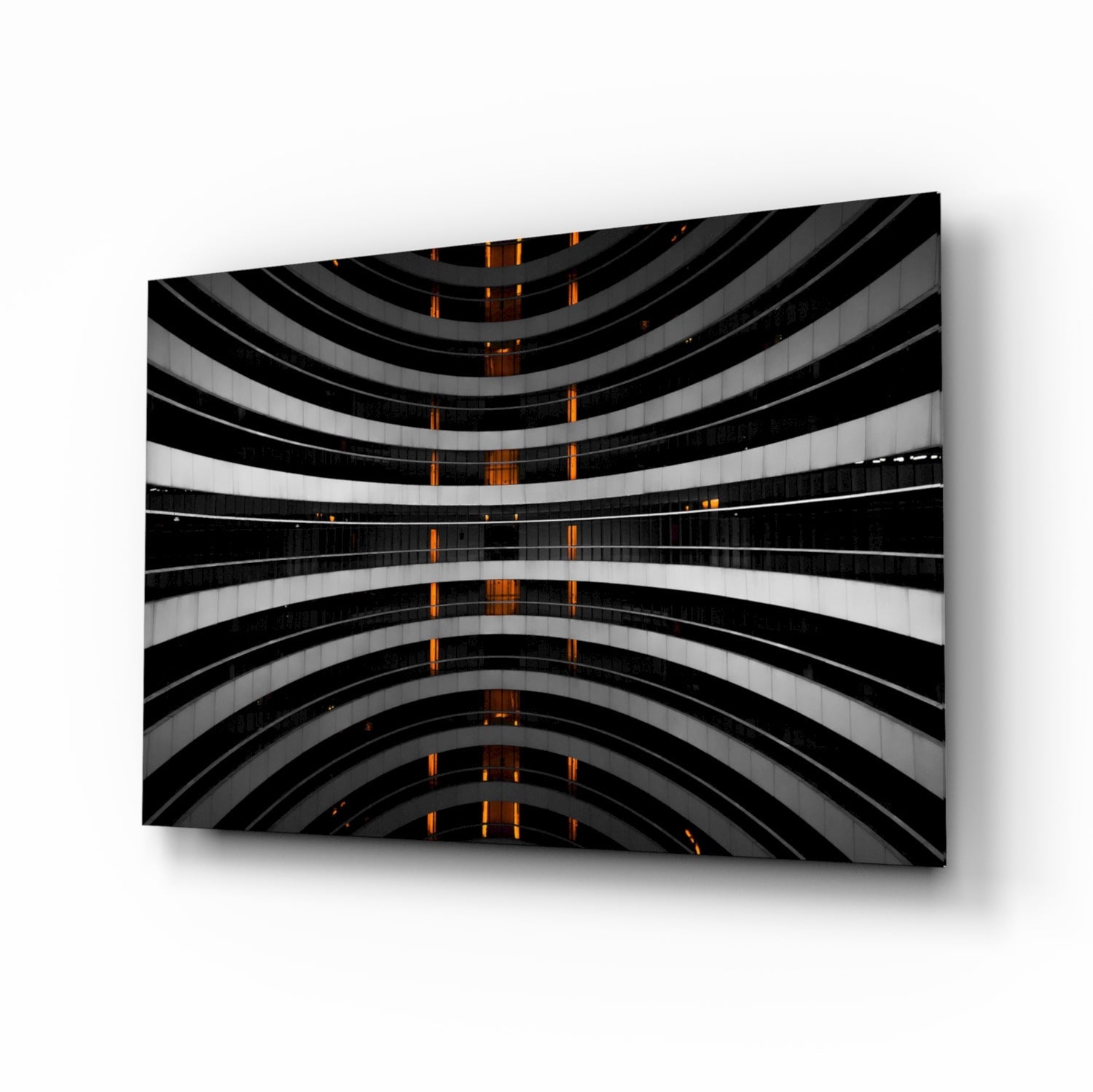 Curved Balconies Amber Lights Glass Wall Art