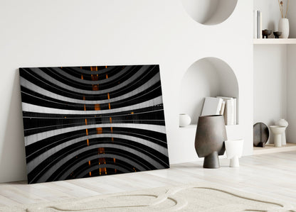 Curved Balconies Amber Lights Glass Wall Art