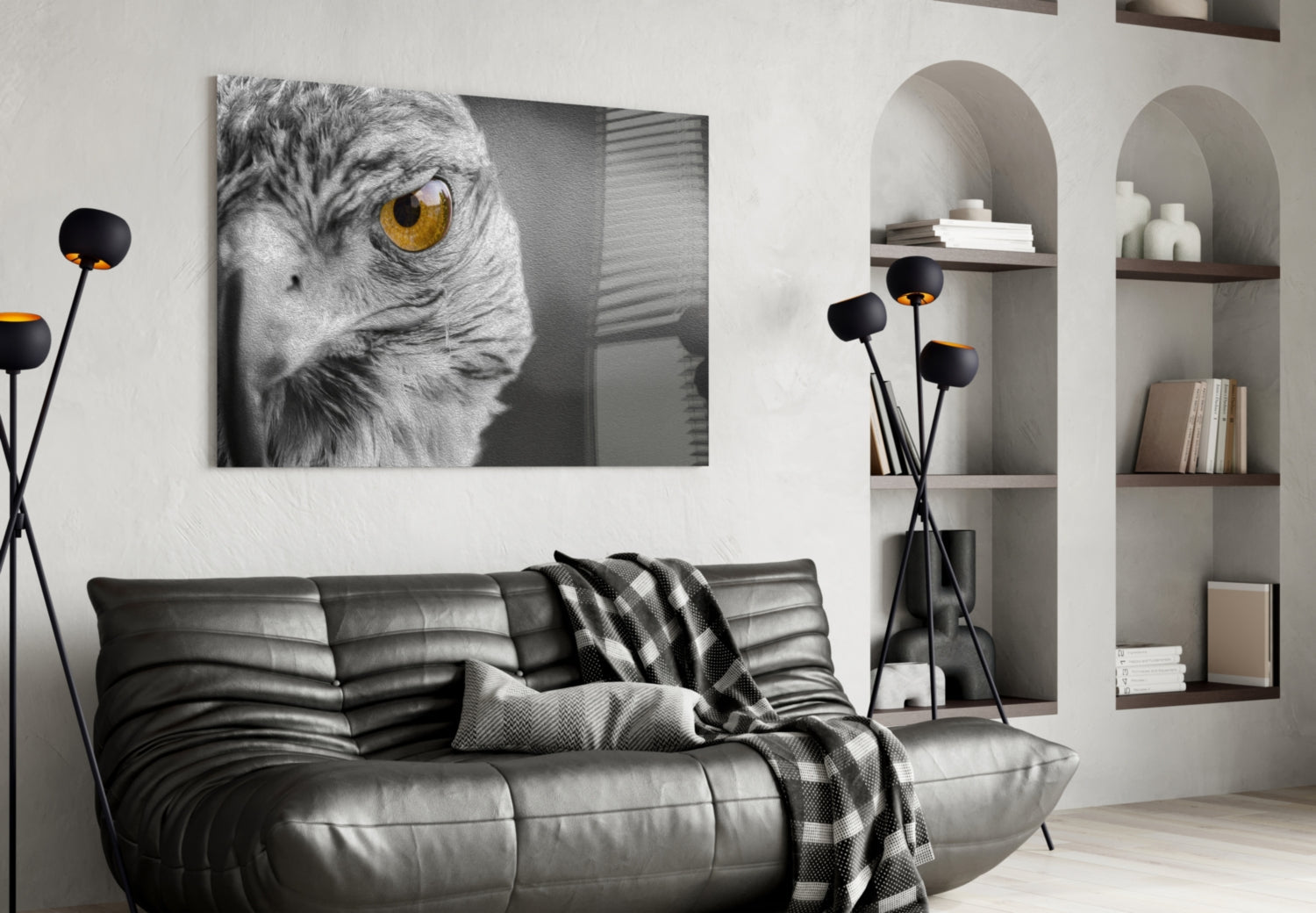 Amber Eye Monochrome Falcon Glass Wall Art