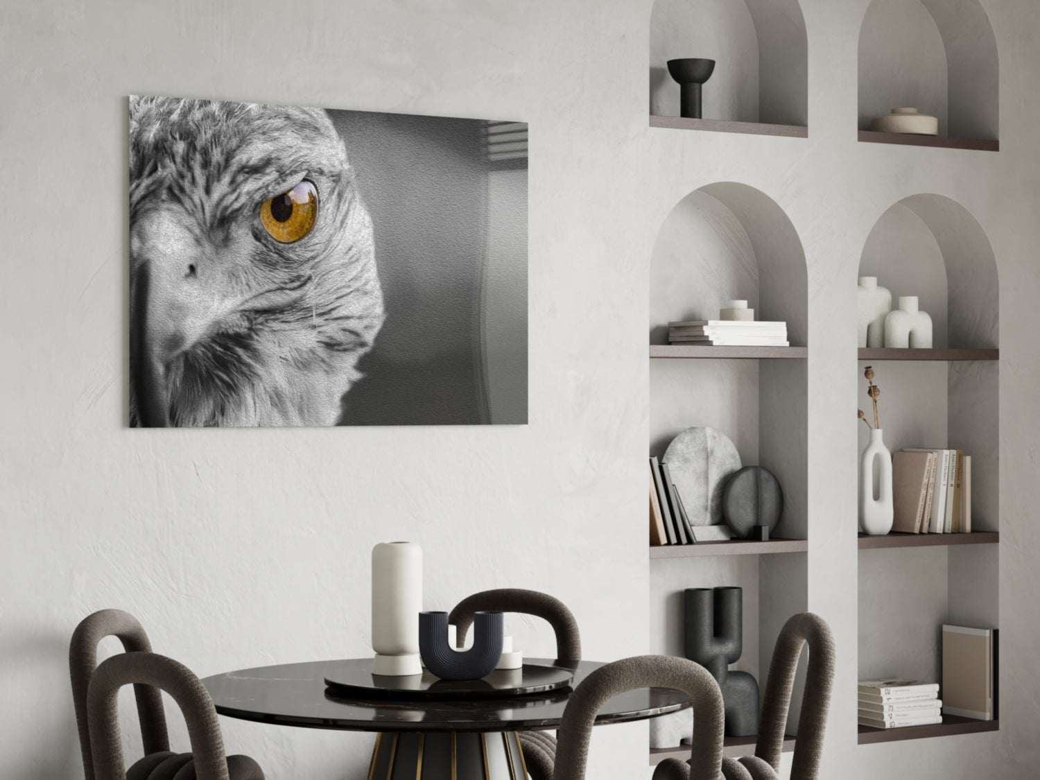 Amber Eye Monochrome Falcon Glass Wall Art