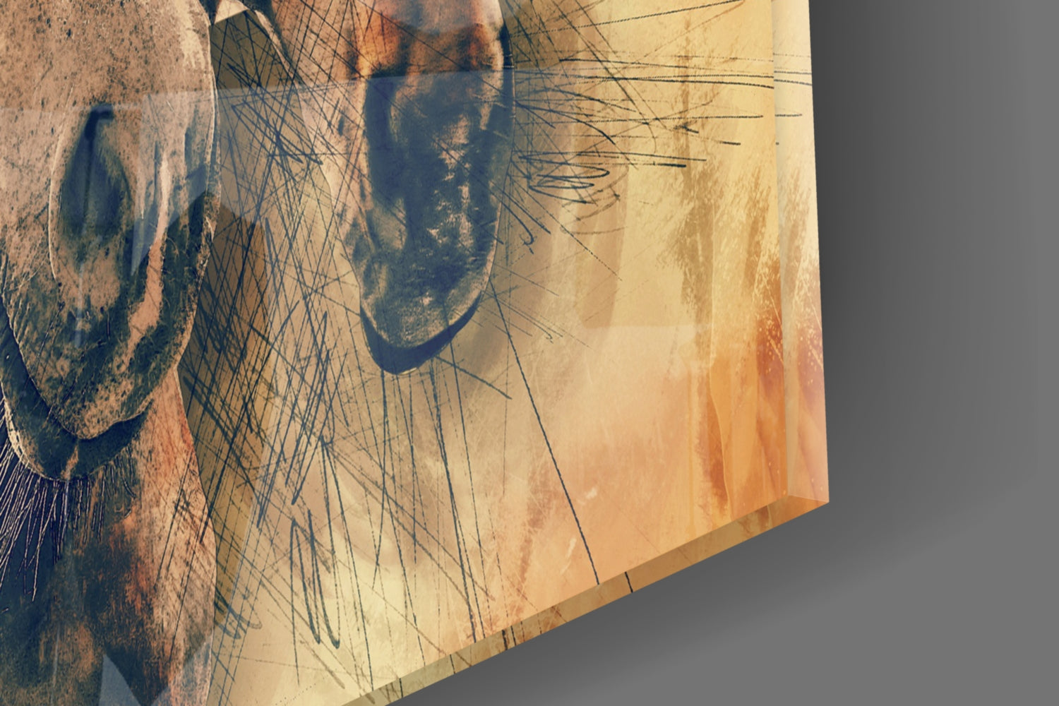 Three Horse Heads Sepia Sketch Glass Wall Art