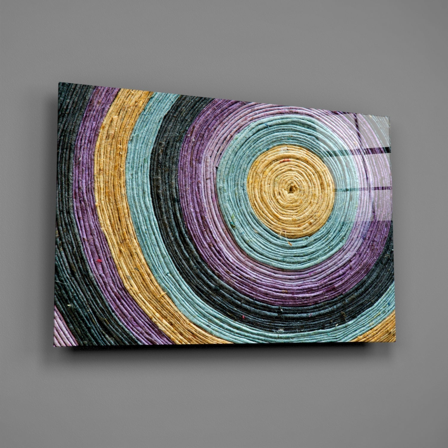Purple Teal Coiled Rope Spiral Glass Wall Art