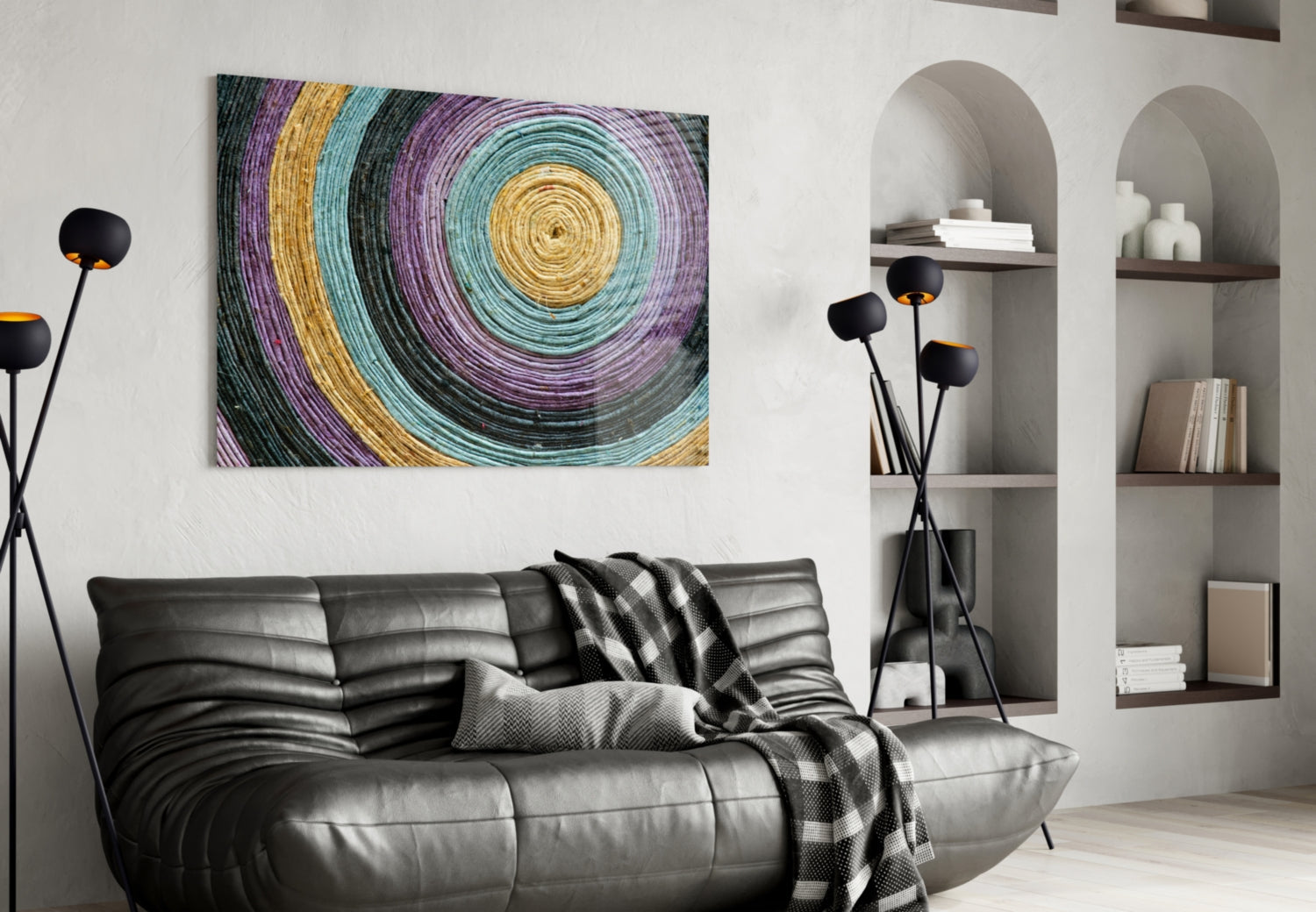 Purple Teal Coiled Rope Spiral Glass Wall Art
