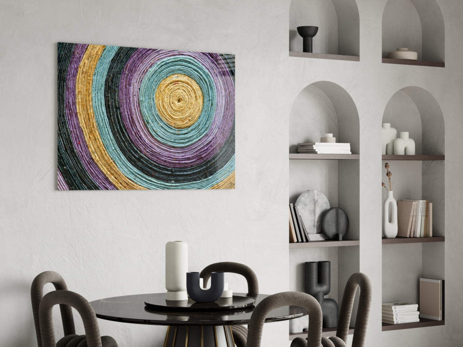 Purple Teal Coiled Rope Spiral Glass Wall Art