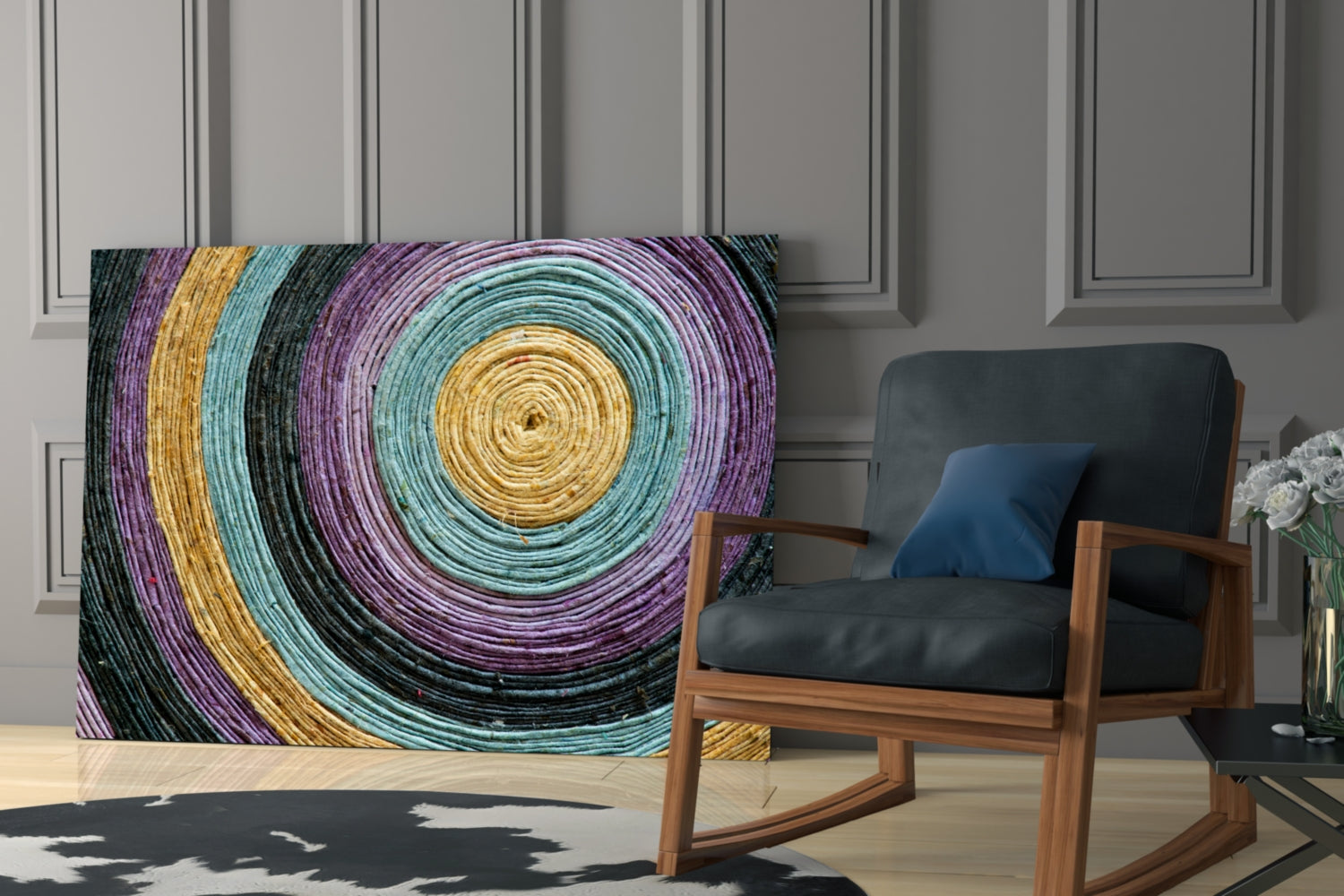 Purple Teal Coiled Rope Spiral Glass Wall Art