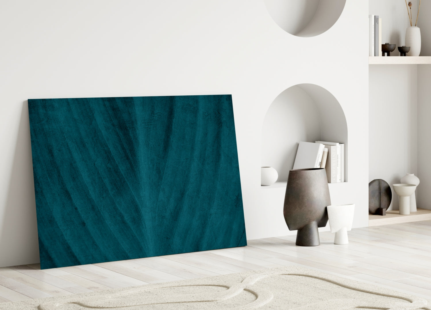 Deep Teal Leaf Texture Close Up Glass Wall Art