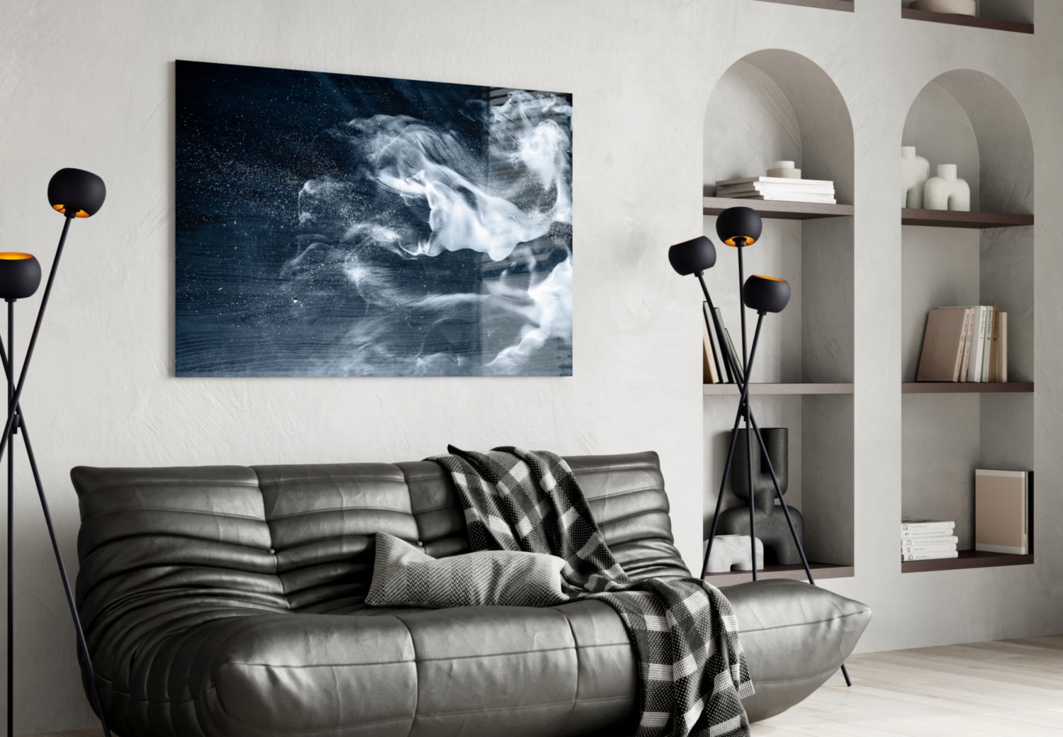 White Smoke On Navy Sky Glass Wall Art