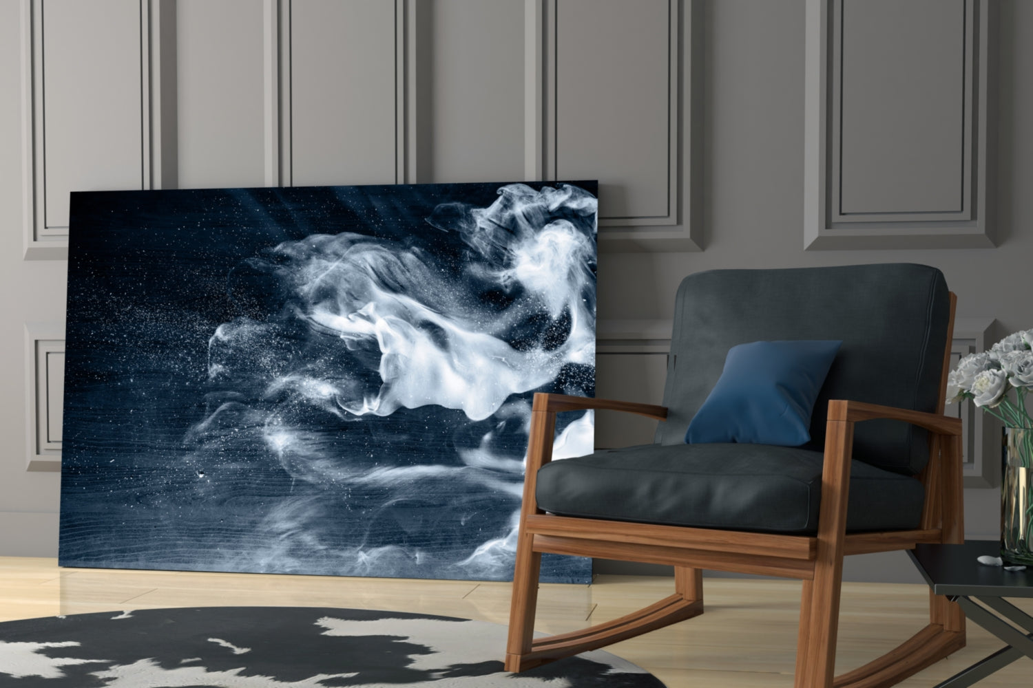White Smoke On Navy Sky Glass Wall Art