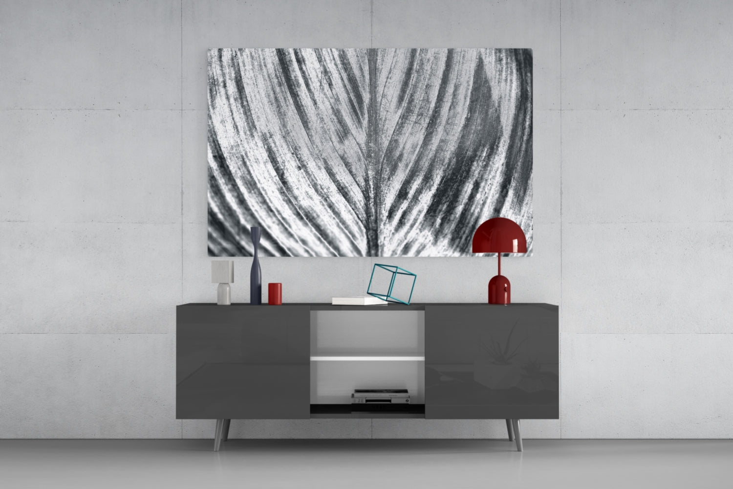 Silver Brushed Leaf Glass Wall Art