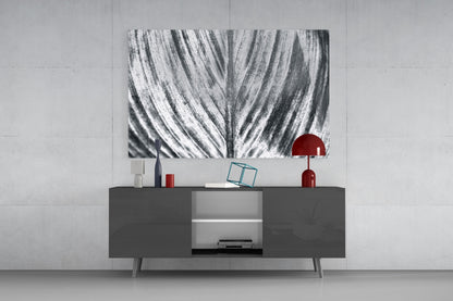 Silver Brushed Leaf Glass Wall Art