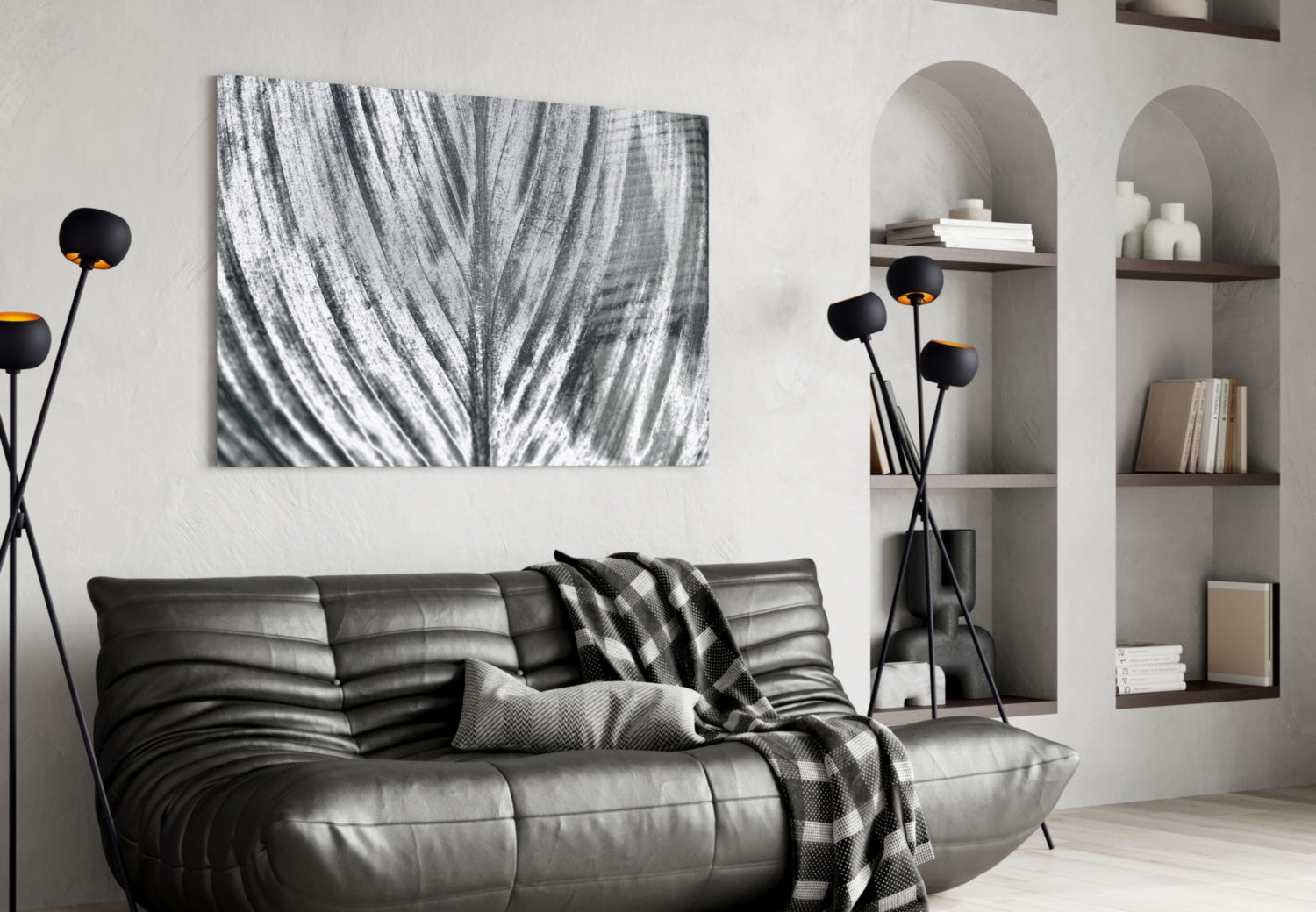 Silver Brushed Leaf Glass Wall Art