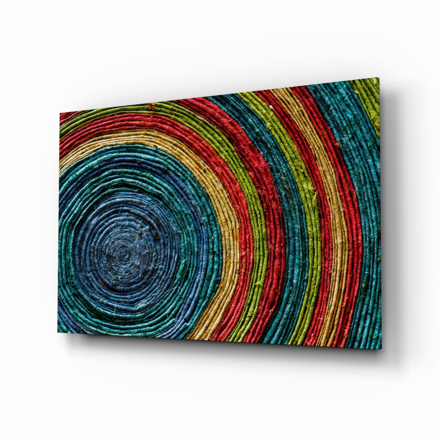 Rainbow Woven Rings Spiral Glass Wall Art