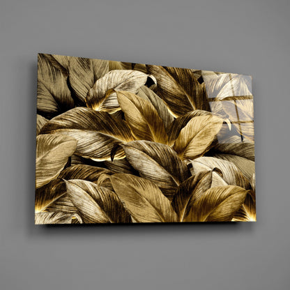 Pale Golden Layered Yellow Leaf Bed Glass Wall Art