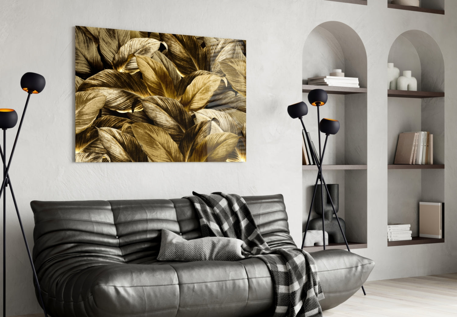 Pale Golden Layered Yellow Leaf Bed Glass Wall Art