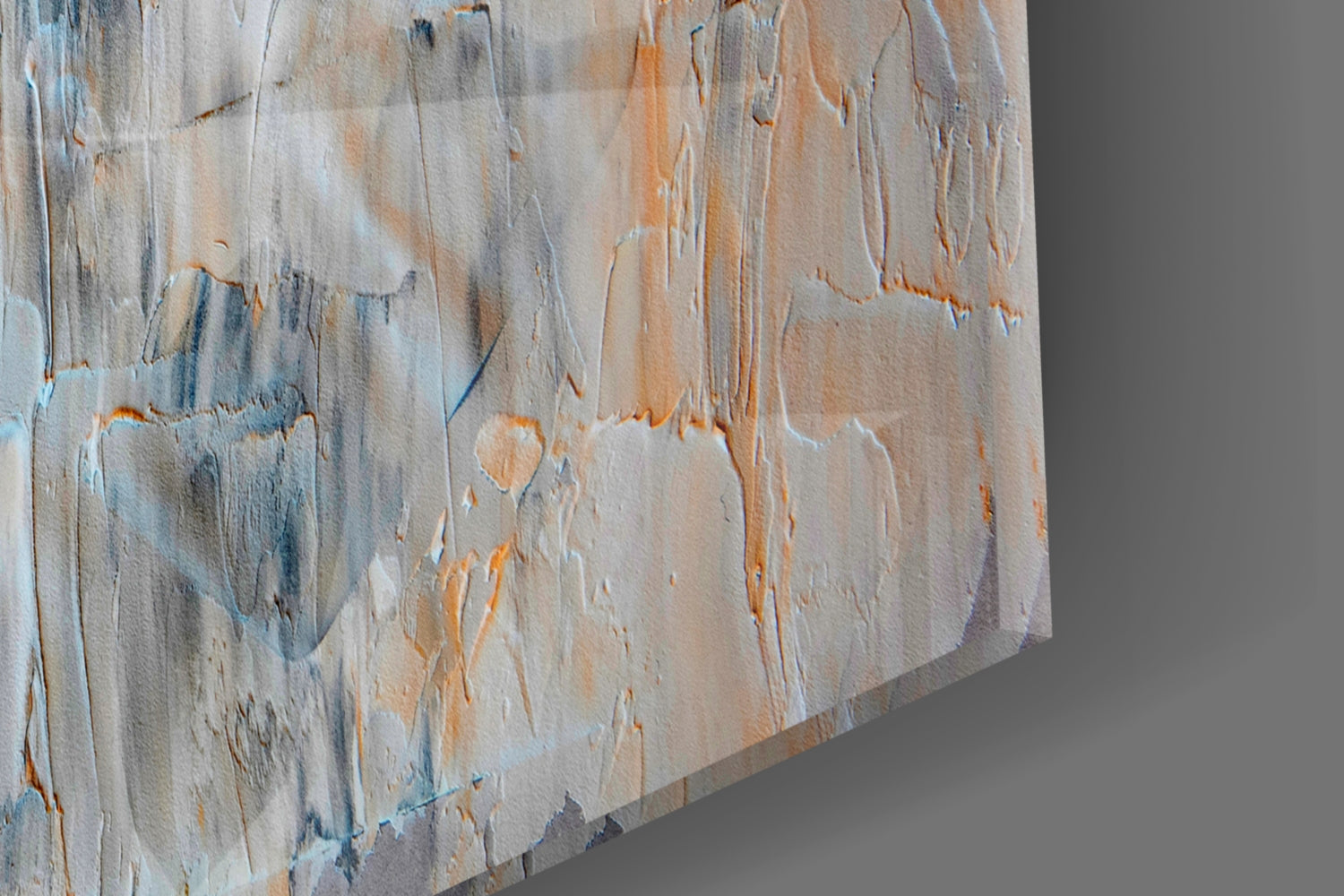 Orange Drip Gray Plaster Abstract Glass Wall Art