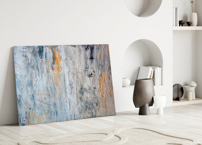 Orange Drip Gray Plaster Abstract Glass Wall Art