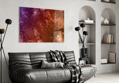 Purple To Orange Fiery Grunge Abstract Glass Wall Art