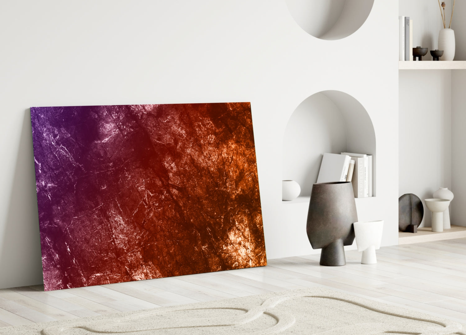Purple To Orange Fiery Grunge Abstract Glass Wall Art