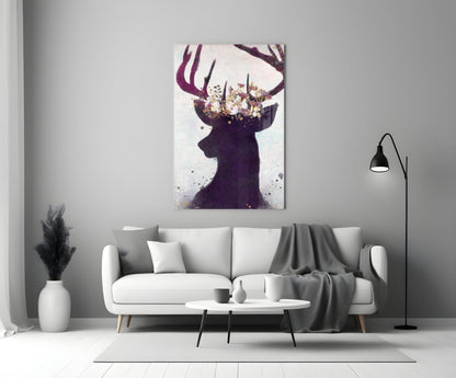 Purple Deer Floral Crown Glass Wall Art
