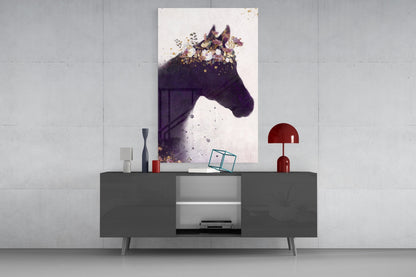 Blooming Mane Horse Silhouette Glass Wall Art