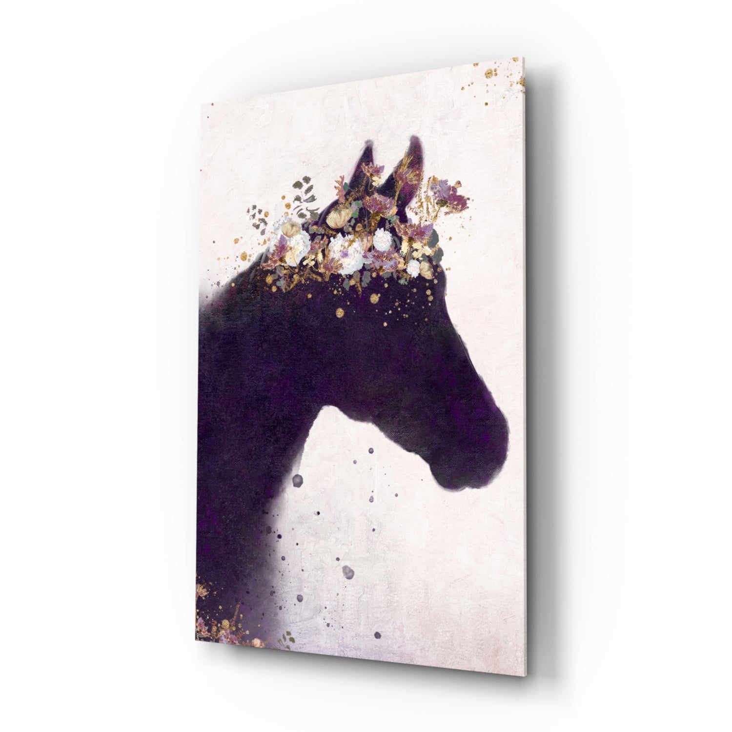 Blooming Mane Horse Silhouette Glass Wall Art