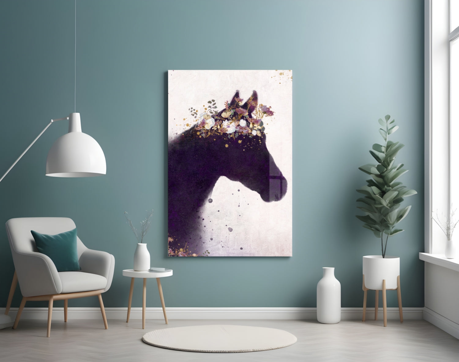 Blooming Mane Horse Silhouette Glass Wall Art