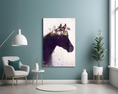 Blooming Mane Horse Silhouette Glass Wall Art