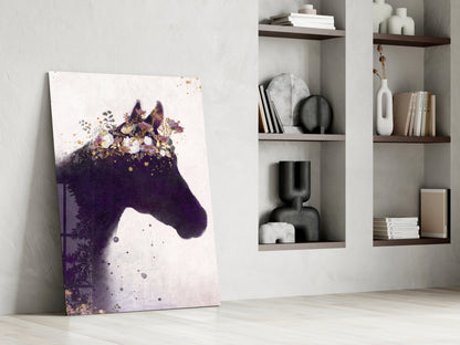Blooming Mane Horse Silhouette Glass Wall Art