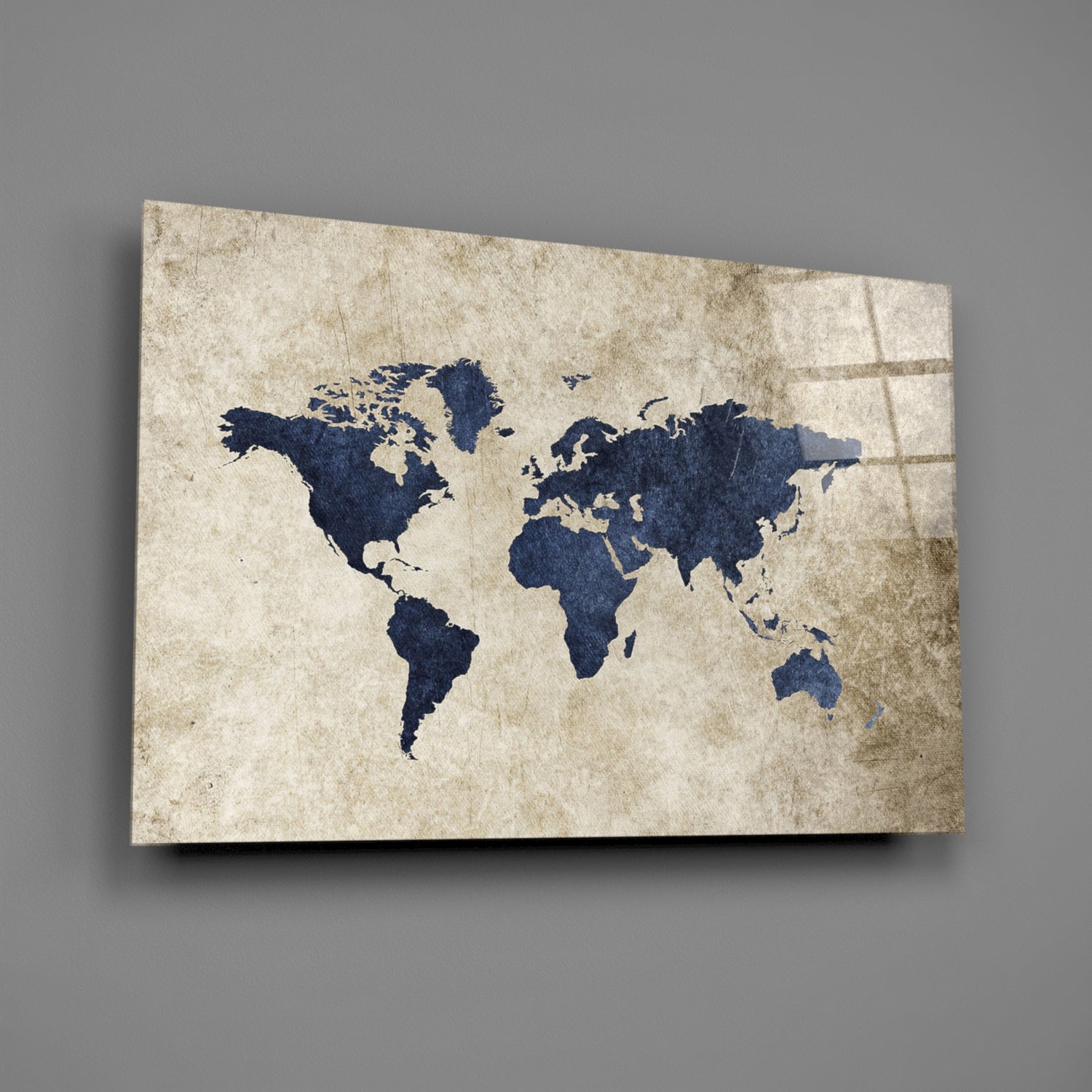 Navy Map on Aged Parchment Glass Wall Art