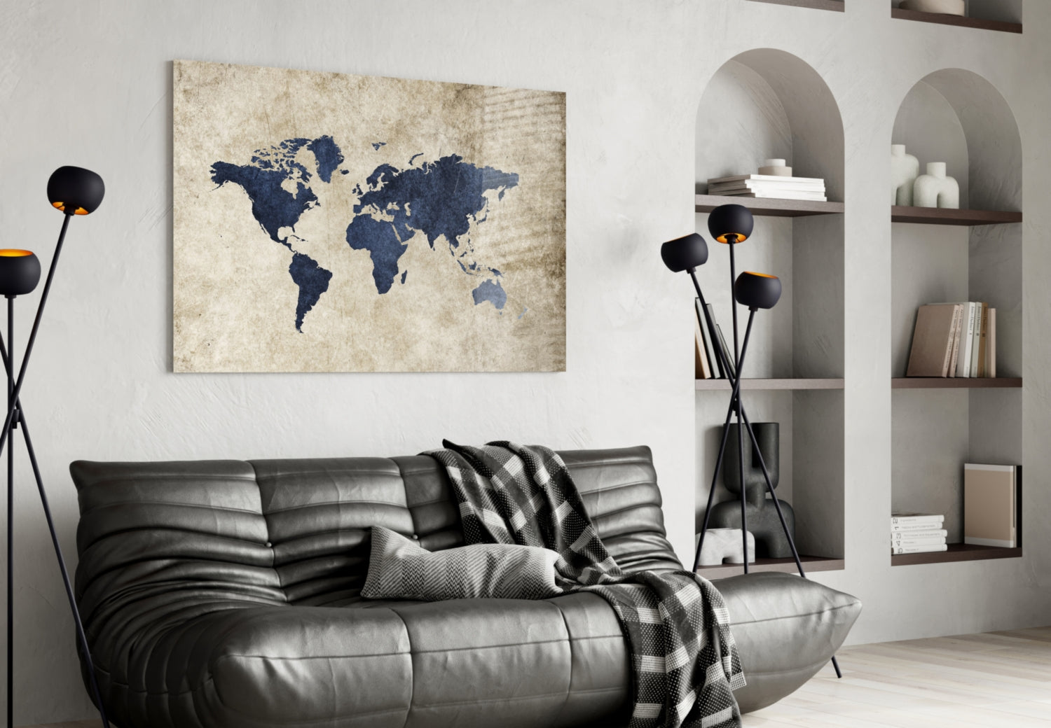 Navy Map on Aged Parchment Glass Wall Art
