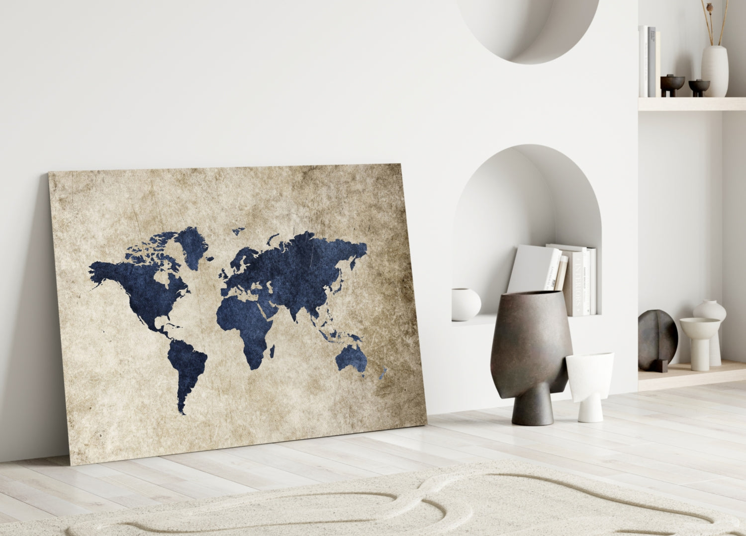 Navy Map on Aged Parchment Glass Wall Art